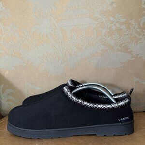 Vance XL Wheeler Black Suede Slip-On House Slippers Non-Slip Rubber Sole Stitch